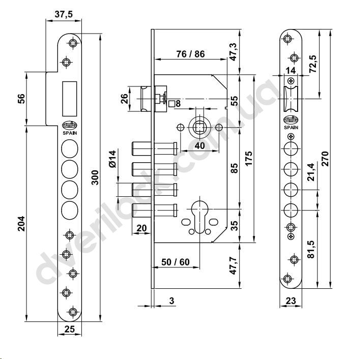 Замок AMIG mod.101 BASE 85/50 PZ латунь  Корпус врезного замка