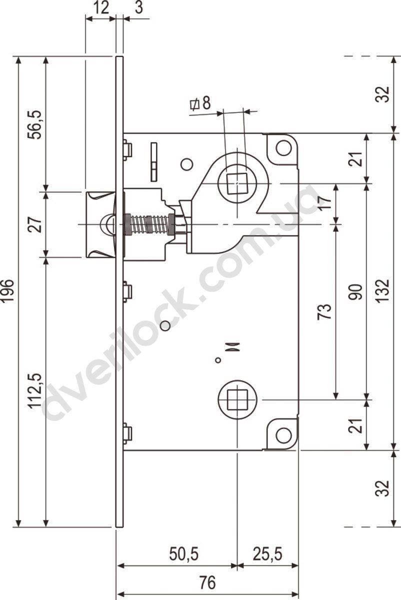 AGB Замок врізний Centro WC 18/90/50 бронза Міжкімнатні замки