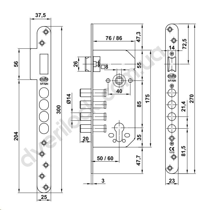 Замок AMIG mod.101 85 PZ бронза з накладкою і серцевиною Корпус врізного замка