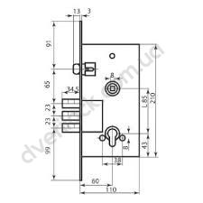 Замок врезной Mottura DP58171 3 - ригеля, с защелкой под цилиндр  Корпус врезного замка