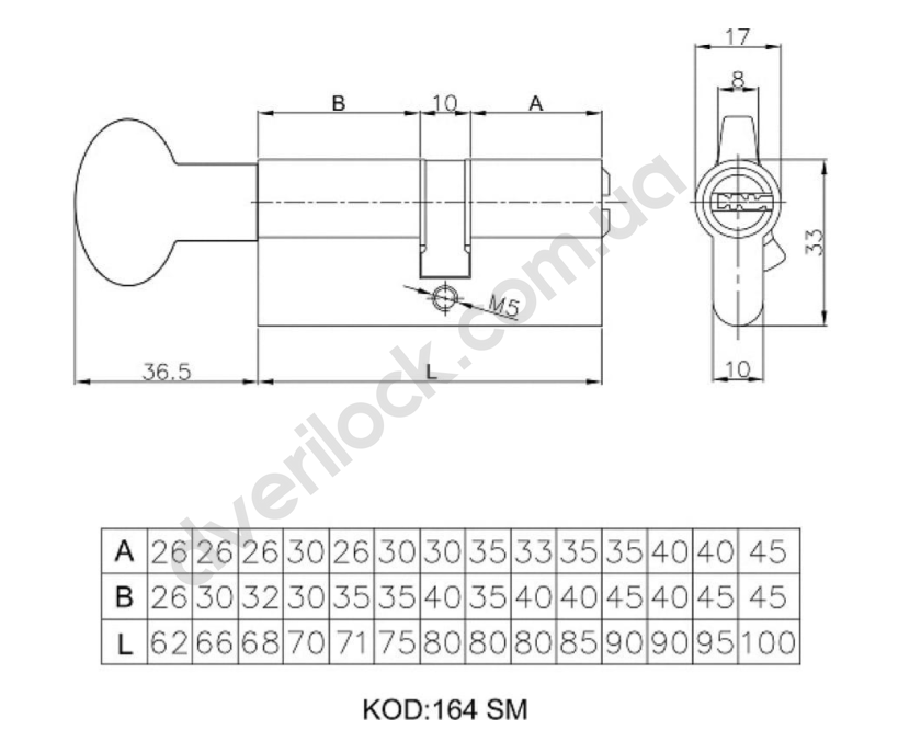 Циліндр KALE 164SM 70 (35Т/35) нікель матовий, 5 ключей